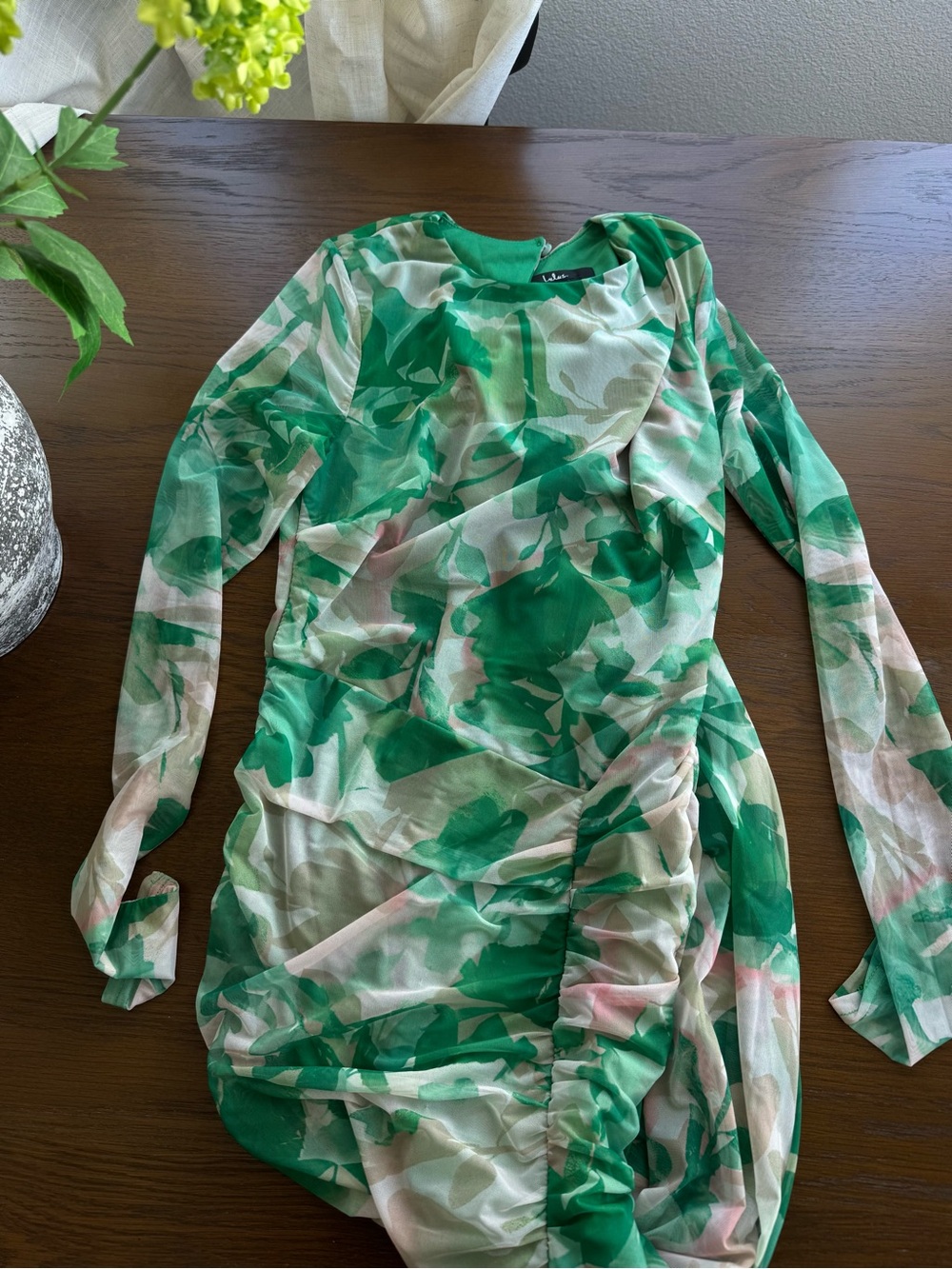Lulus Print Mesh Ruched Dress - Picture 3 of 5